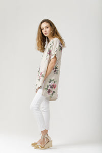 Contessa Linen Floral top. Olive