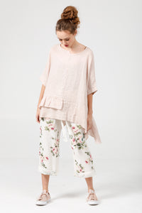 Sorrento linen top.. Pale Pink