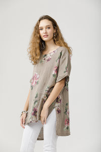 Contessa Linen Floral top. Olive