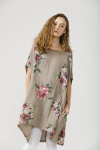 Rosabella linen Dress . Cocoa Floral