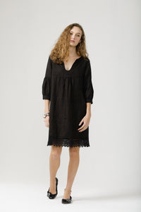 Larissa linen and lace dress. Black