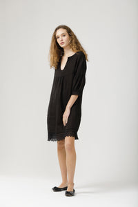 Larissa linen and lace dress. Black