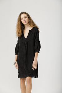 Larissa linen and lace dress. Black