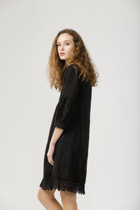 Larissa linen and lace dress. Black