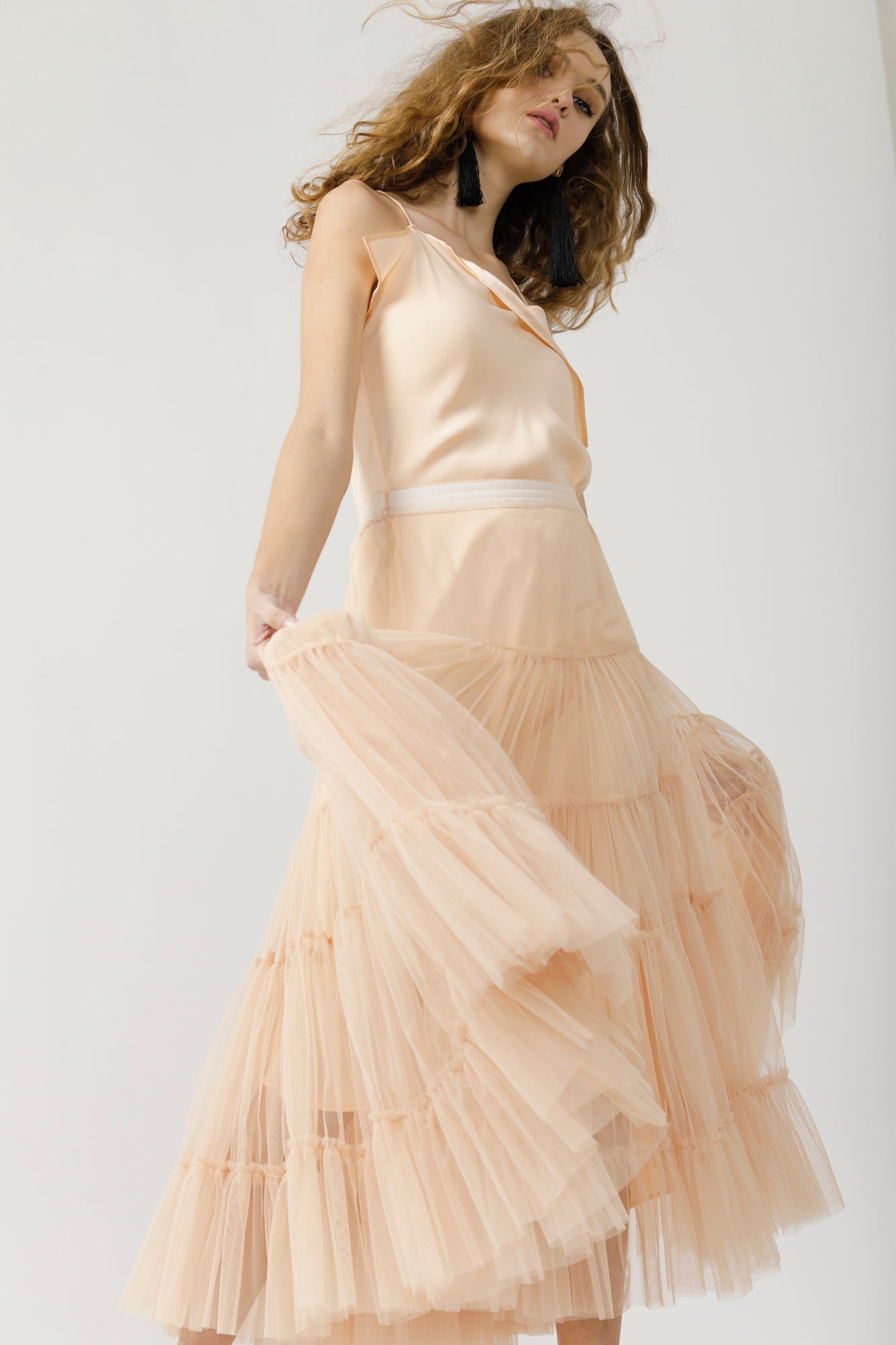 Champagne layered tulle skirt hotsell